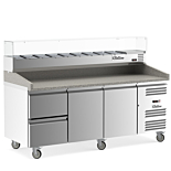 Coldline PDR-80-2D-SG 80" Refrigerated Pizza Prep Dough Retarder with Marble Top, Two Drawers and Refrigerated Glass Topping Rail