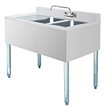 Prepline Stainless Steel 2 Bowl Underbar Hand Sink with Faucet and Left Drainboard- 36" x 18"