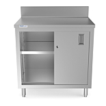 Prepline 30"D x 36"L  Stainless Steel Enclosed Base Work Table with Sliding Doors and 5" Backsplash