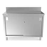 Prepline 30"D x 48"L  Stainless Steel Enclosed Base Work Table with Sliding Doors and 5" Backsplash