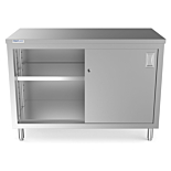 Prepline PC-2448 24"D x 48"L  Stainless Steel Enclosed Base Work Table with Sliding Doors and Adjustable Shelf