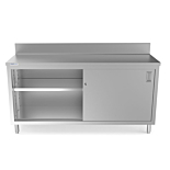 Prepline 24"D x 72"L  Stainless Steel Enclosed Base Work Table with Sliding Doors and 5" Backsplash