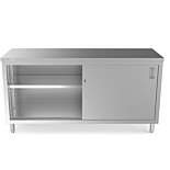 Prepline PC-3072 30"D x 72"L  Stainless Steel Enclosed Base Work Table with Sliding Doors and Adjustable Shelf