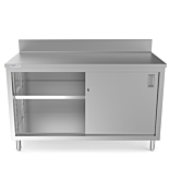 Prepline 30"D x 60"L  Stainless Steel Enclosed Base Work Table with Sliding Doors and 5" Backsplash