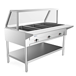 Prepline 48" Three Well Electric Hot Food Steam Table with Sneeze Guard and Undershelf - 120V, 1500W