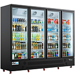 Coldline G4-B 98" Four Glass Door Merchandiser Refrigerator with LED Lighting, Black