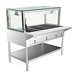 Prepline 48" Three Well Gas Hot Food Steam Table with Lighted Sneeze Guard and Undershelf
