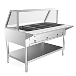 Prepline 48" Three Well Gas Hot Food Steam Table with Sneeze Guard and Undershelf