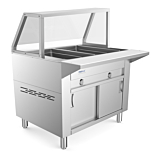 Prepline 32" Two Pan Sealed Well Gas Hot Food Steam Table with Sneeze Guard and Sliding Doors