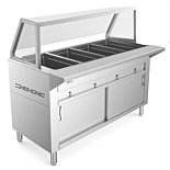 Prepline 60" Four Pan Sealed Well Gas Hot Food Steam Table with Sneeze Guard and Sliding Doors