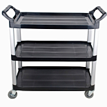 Prepline 33" X 16" Black Three Shelf Utility Trolley Cart 