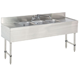 Prepline 3 Bowl Underbar Hand Sink with Faucet and Two Drainboard - 60" x 18"