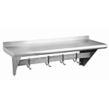 Prepline PWS-1448-PR 14"D x 48"L Stainless Steel Wall-Mount Shelf with Pot Rack