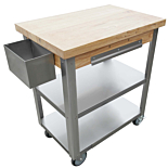 Prepline 20" X 30" Stainless Steel Utility Trolley Cart with Wood Top and Undershelves