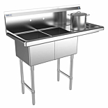 Prepline 42" Stainless Steel Two Compartment Commercial Sink with Right Drainboard - 14" x 16" Bowls
