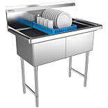Prepline 42" Stainless Steel Two Compartment Commercial Sink - 18" x 18" Bowls