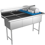 Prepline 77" Stainless Steel Three Compartment Commercial Sink - 24" x 24" Bowls