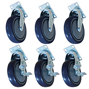 Prepline PFC-6-SB Heavy Duty Rectangular Plate Casters for Fryers, Black (Set of 6, 3 with Brake)