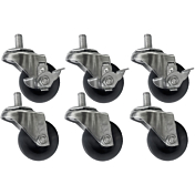 Coldline 2.5" Swivel Steam Casters, 3 with Side Brake (Set of 6)