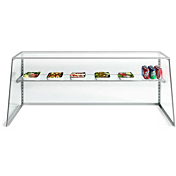 Custom Glass SG48 48" Standard Glass Sneeze Guard Framed Display Case Tapered / Slanted End with Shelf for Counters, Salad Bars, or Steam Tables