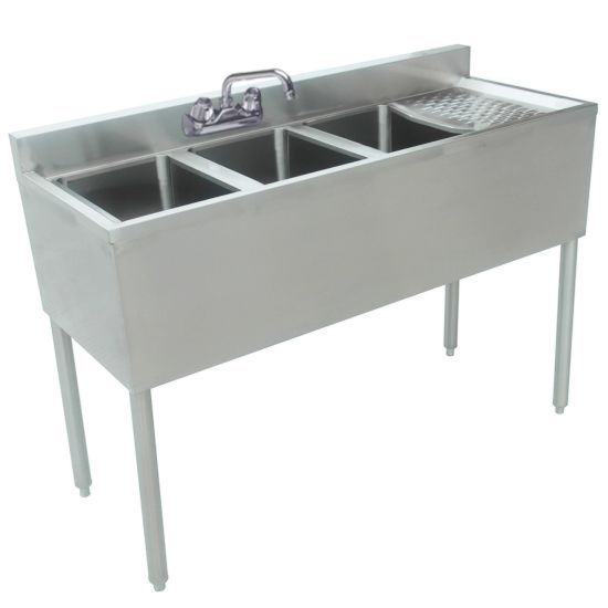 Prepline Stainless Steel 3 Bowl Underbar Hand Sink with Faucet and