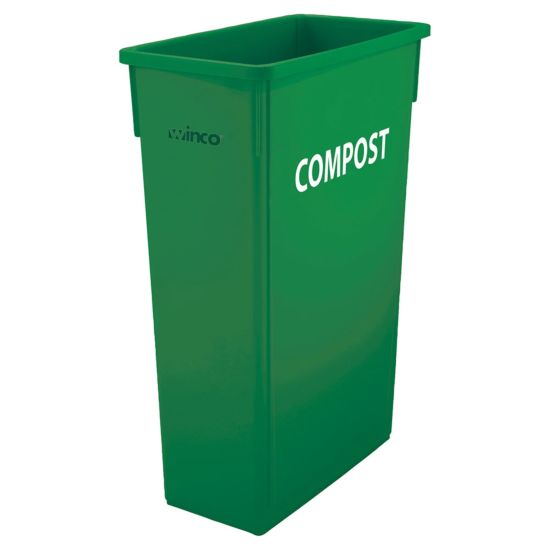 Winco PTC23GRC 23 Gallon Green Plastic Slender Trash Can with Compost