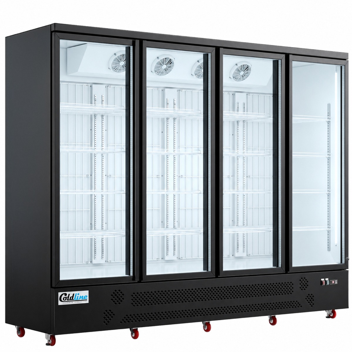 Coldline D4-B 98" Four Glass Door Merchandiser Freezer with LED Lighting, Black