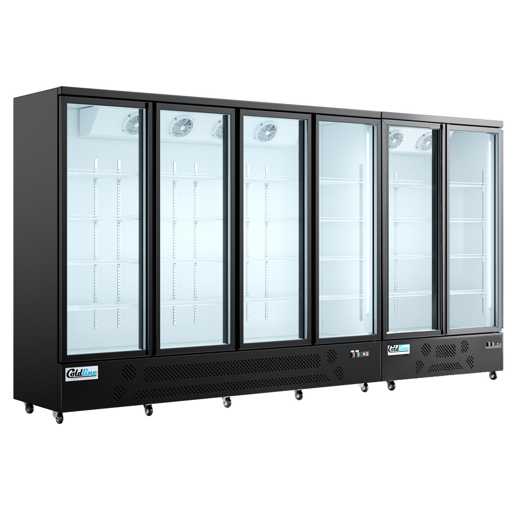 Coldline D6-B 148" Six Glass Door Merchandiser Freezer with LED Lighting, Black