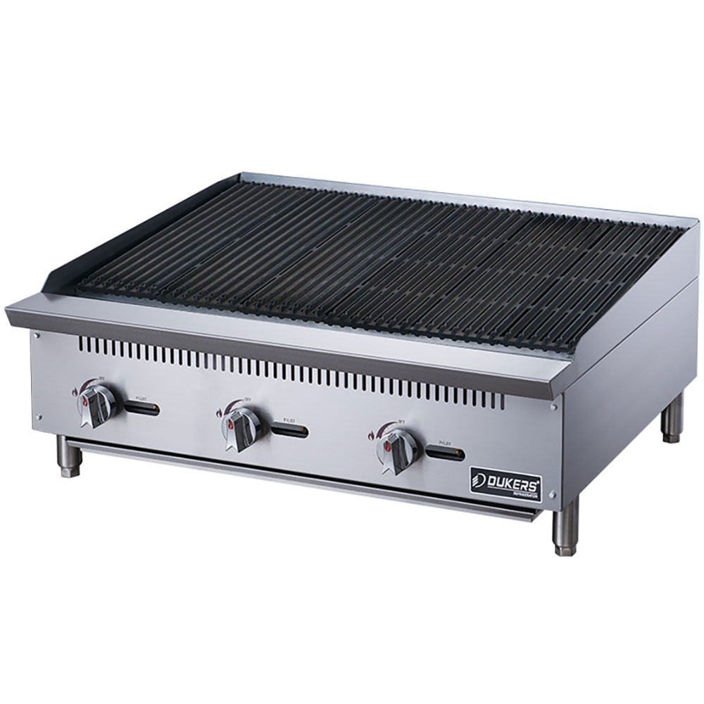Dukers DCCB36 36" Three Burner Gas Countertop Radiant Charbroiler - 105,000 BTU