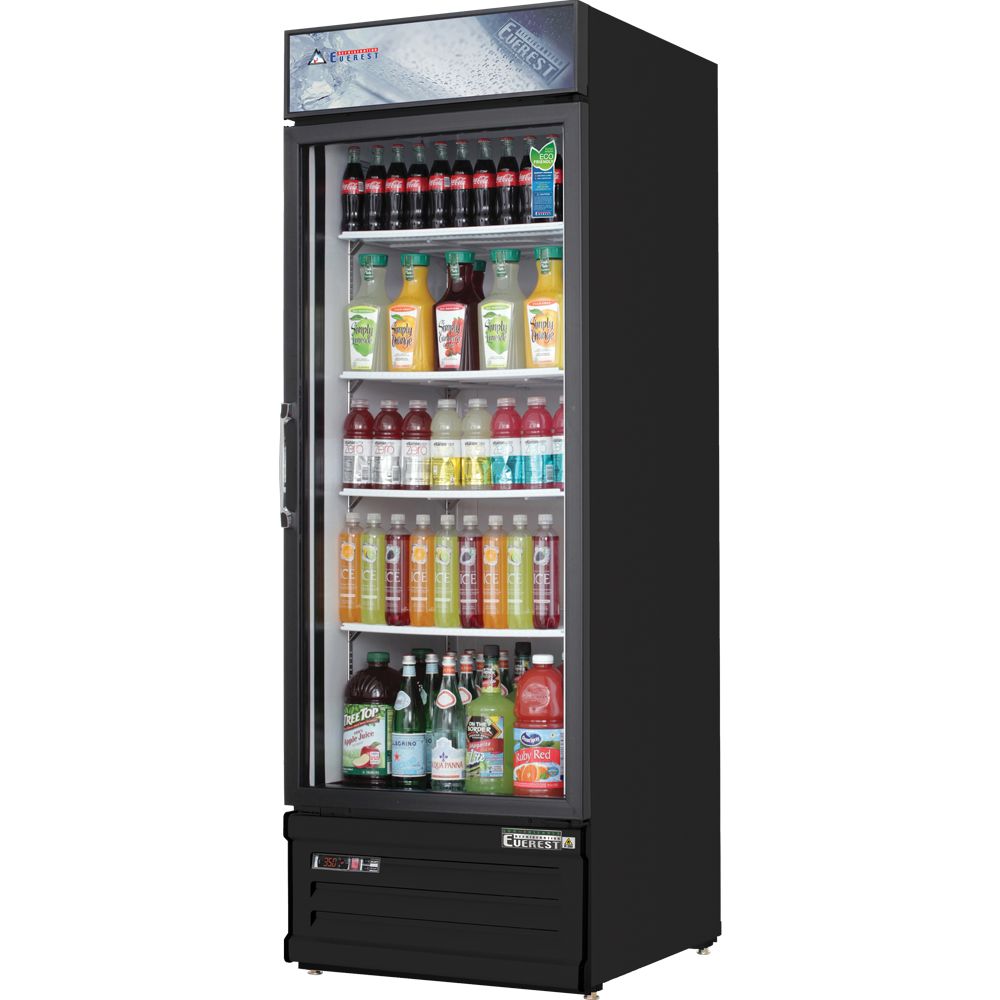 Everest EMGR20B 25" Black One Section Glass Swing Door Bottom Mounted Merchandisers Refrigerator, 20 Cu. Ft.