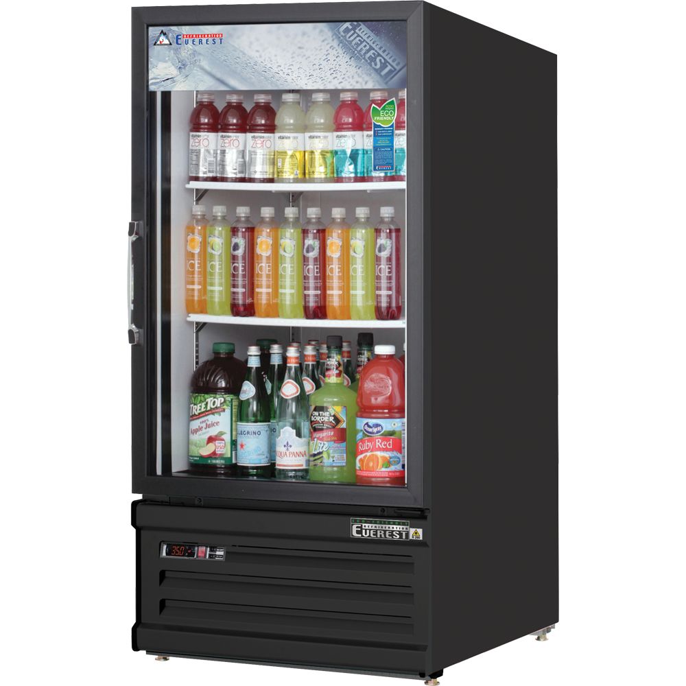 Everest EMGR8B 24" Black One Section Glass Swing Door Bottom Mounted Merchandisers Refrigerator, 8 Cu. Ft.