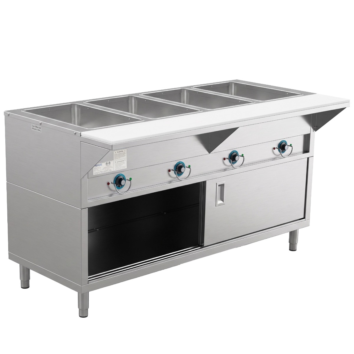 Prepline 60" Four Pan Sealed Well Electric Hot Food Steam Table with Enclosed Base and Sliding Doors - 110V