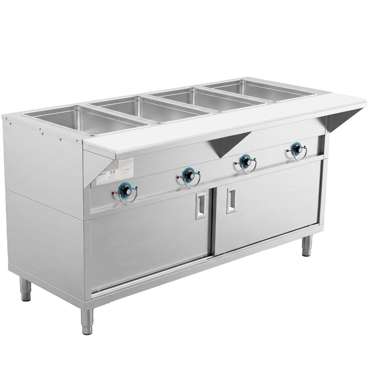 Prepline 60" Four Well Electric Hot Food Steam Table with Enclosed Base and Sliding Doors - 110V