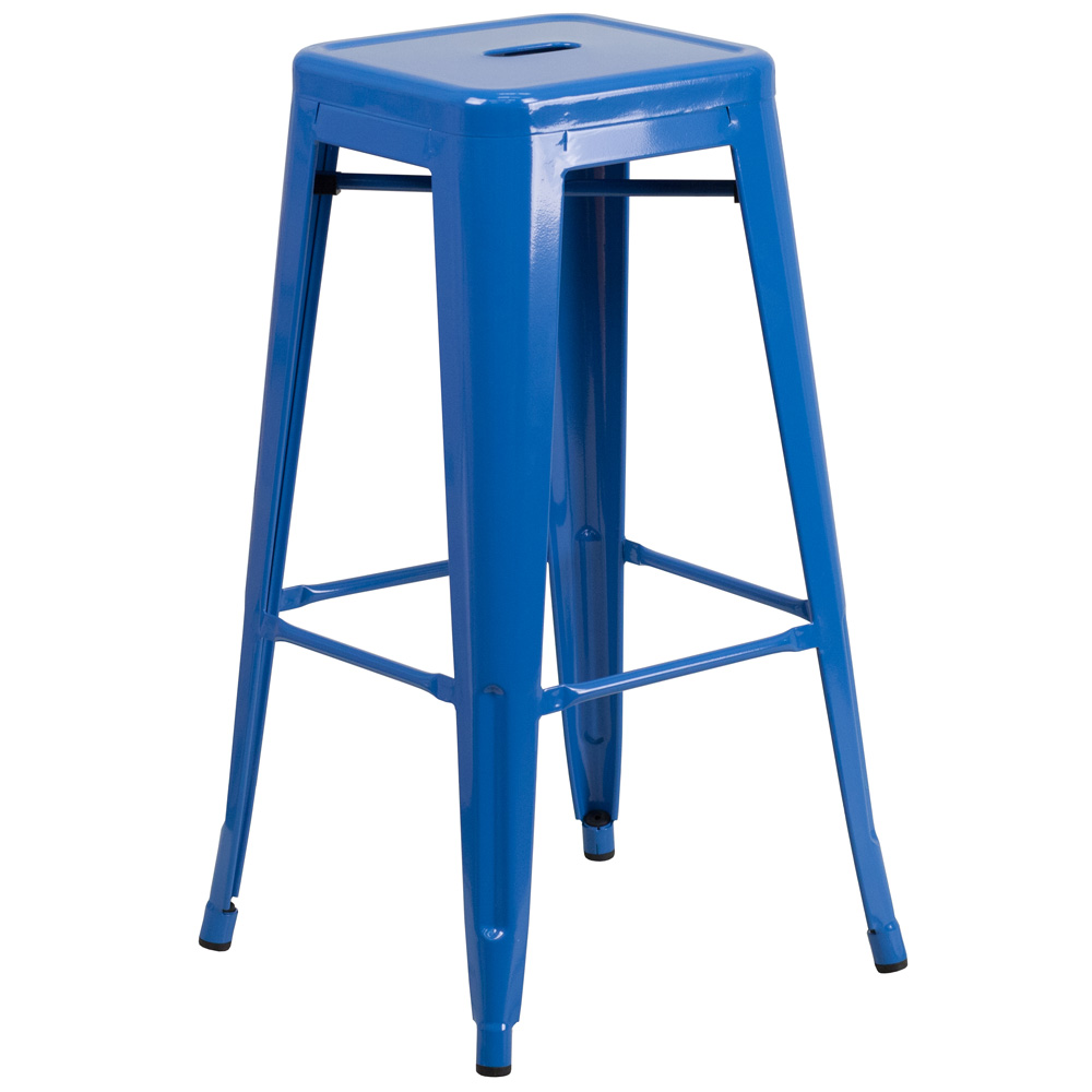 Flash Furniture CH-31320-30-BL-GG 30" High Backless Blue Metal Indoor-Outdoor Barstool with Square Seat