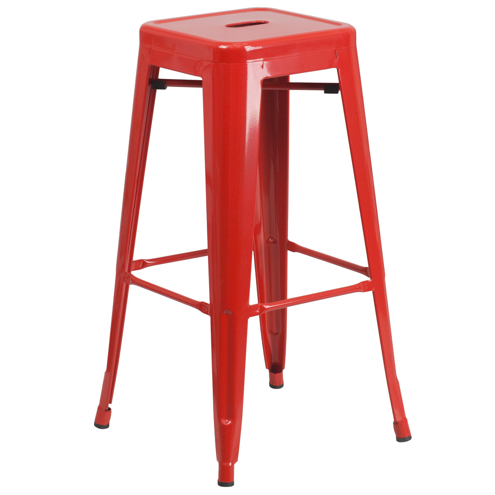 Flash Furniture CH-31320-30-RED-GG 30" High Backless Red Metal Indoor-Outdoor Barstool with Square Seat
