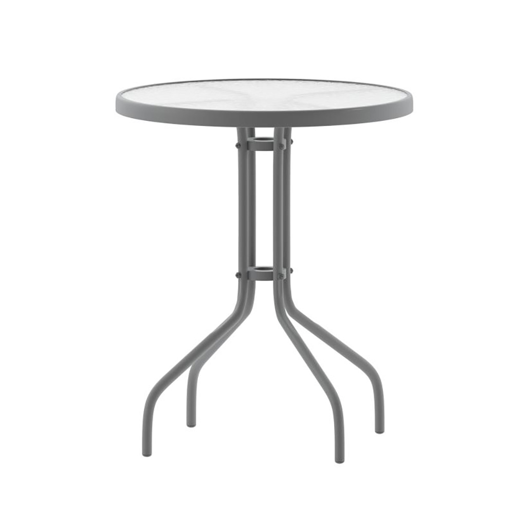 Flash Furniture TLH-070-1-SV-GG 24" Silver Round Tempered Glass Metal Table