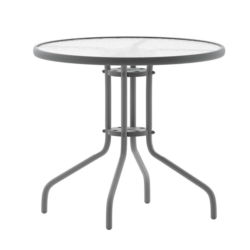 Flash Furniture TLH-070-2-SV-GG 32" Silver Round Tempered Glass Metal Table