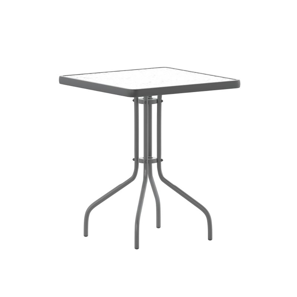 Flash Furniture TLH-073A-1-SV-GG 24" Silver Square Tempered Glass Metal Table
