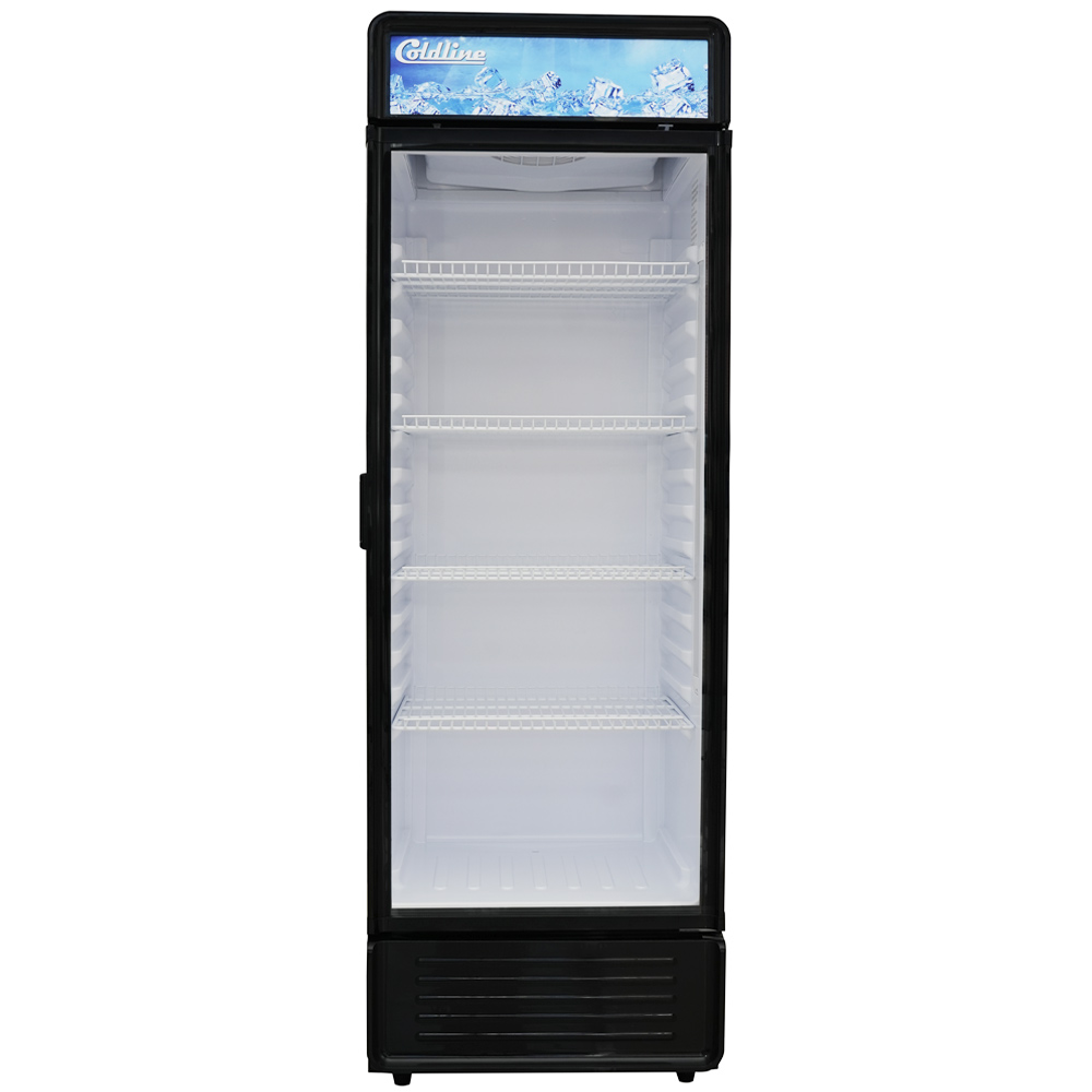 Coldline G12E-B 24" Single Glass Door Merchandiser Refrigerator with LED lighting, Black, 12 Cu. Ft.