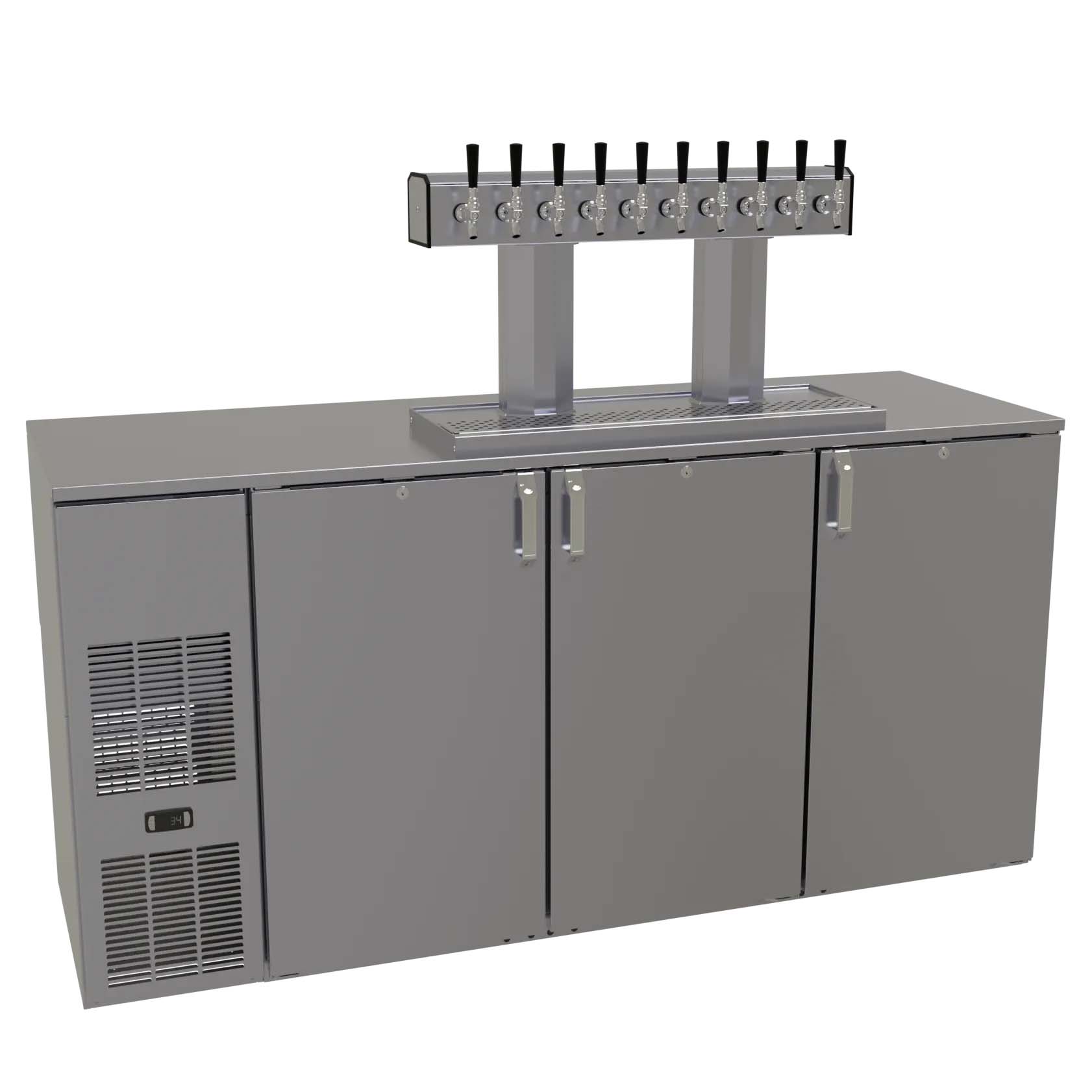 Glastender C1FB72-DD 72" Silver 10 Tap Refrigerated Direct Draw Beer Dispenser