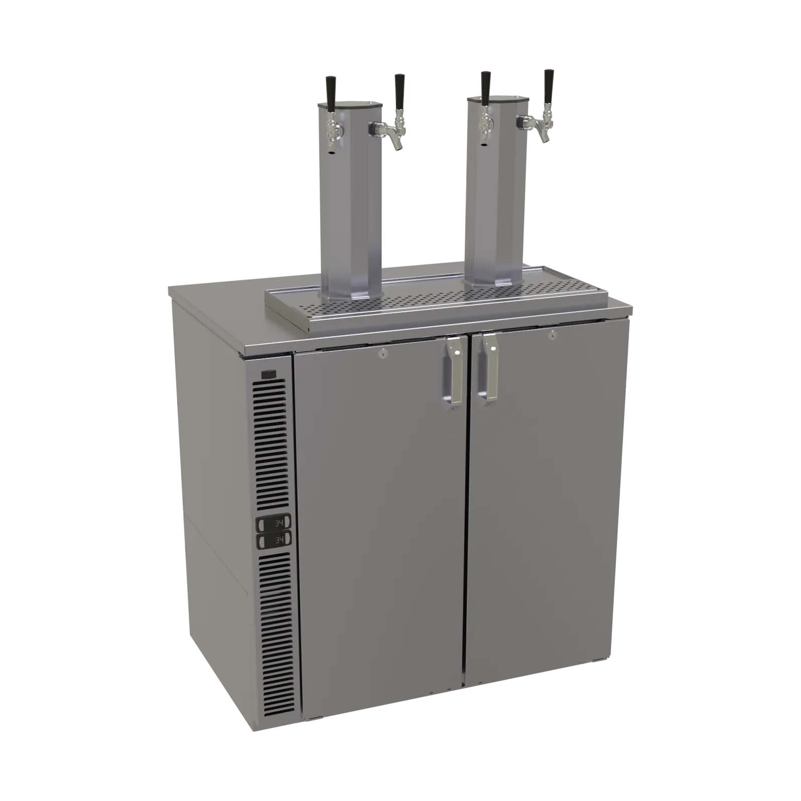 Glastender C2SB36-WD 36" Silver 4 Tap Refrigerated Direct Draw Beer Dispenser