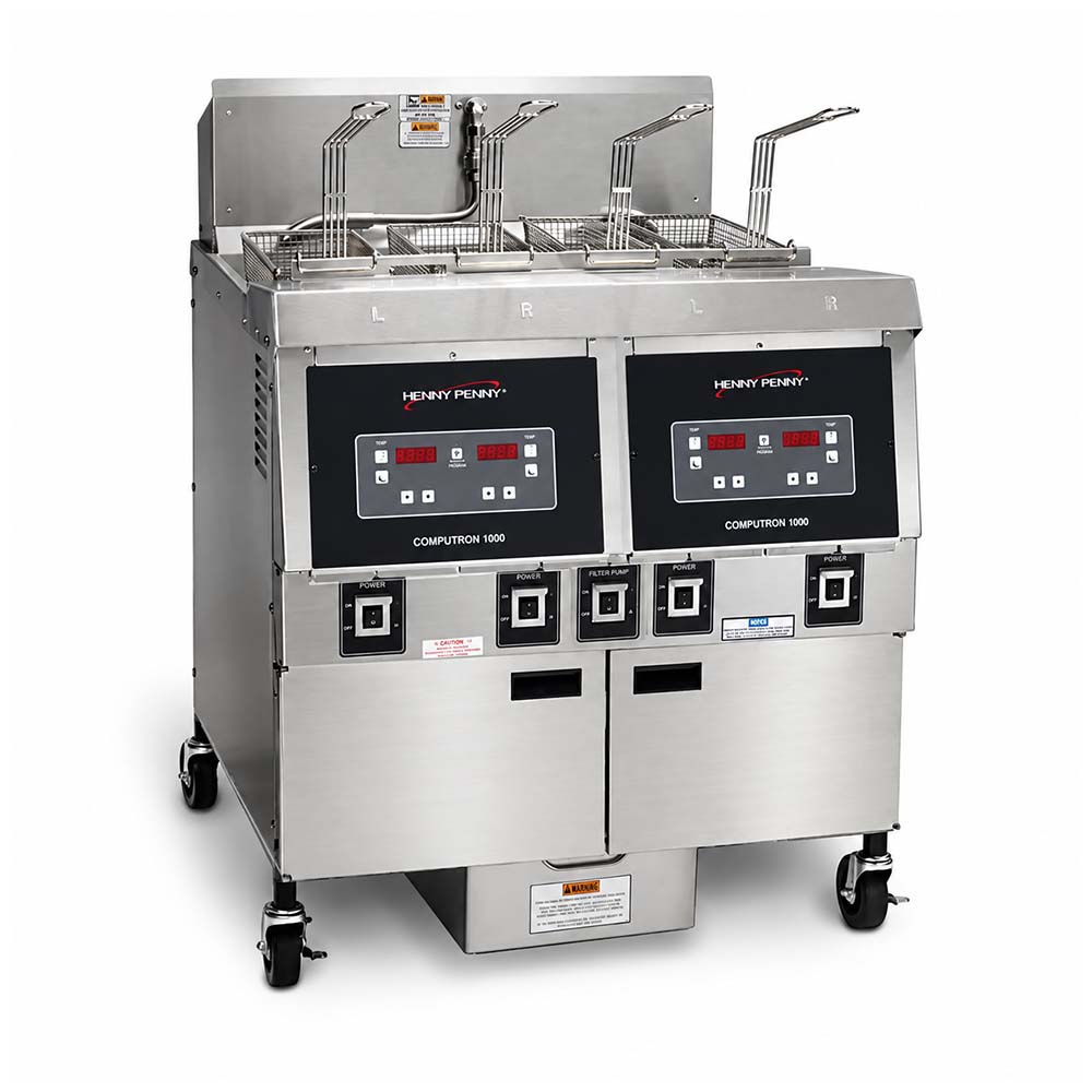 Henny Penny OFE322.03 Electric 65 lb 2-Well Floor Fryer with Computron 1000 Control