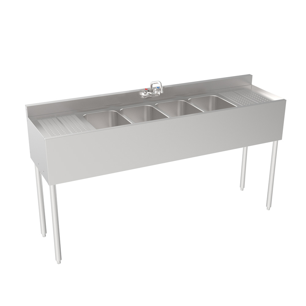 Krowne 18-64C Silver Series 72" Four Compartment Underbar Sink with Faucet