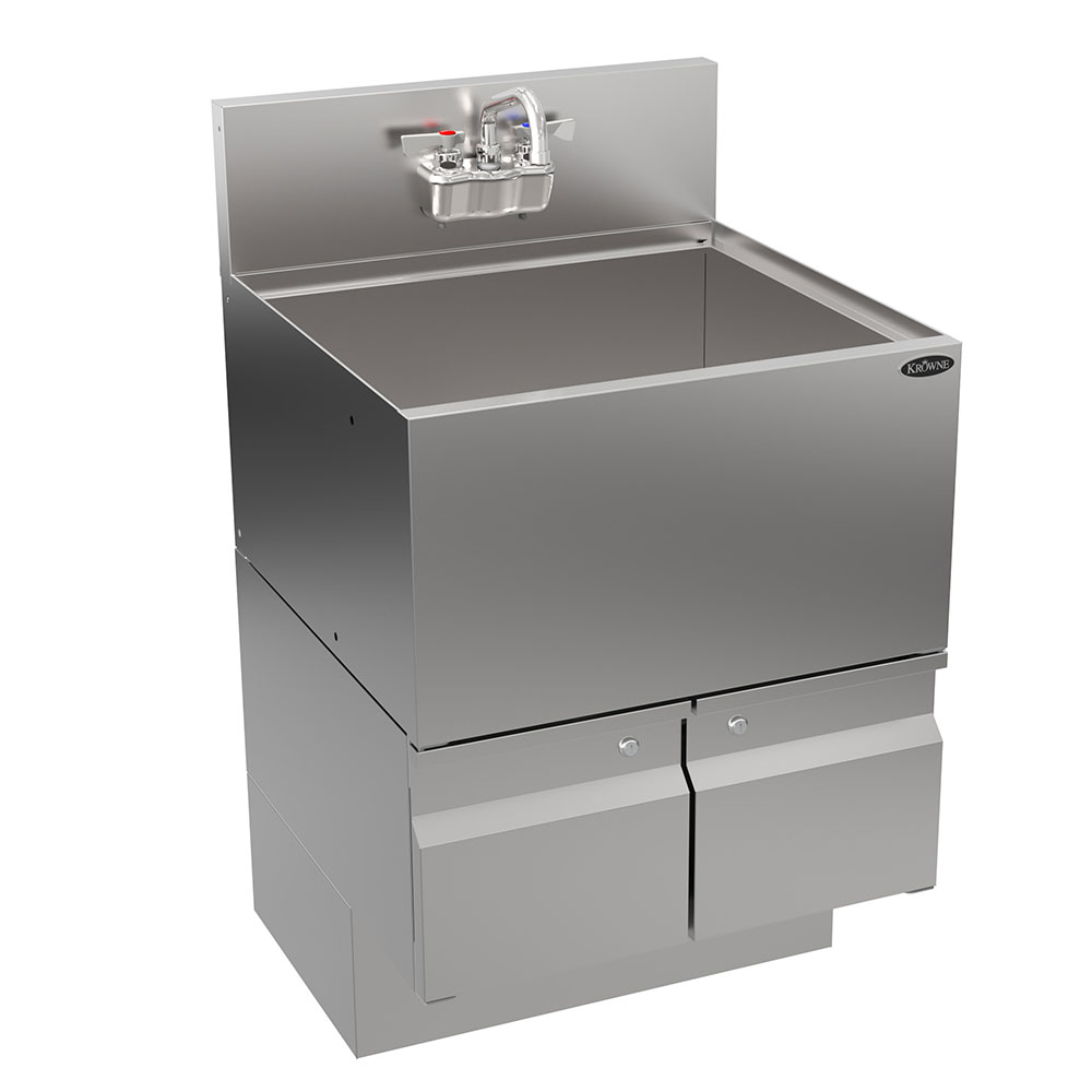 Krowne AL24-24 Alchemy Series 24"L x 24"D Cocktail Station with 92 lb Ice Bin and Faucet