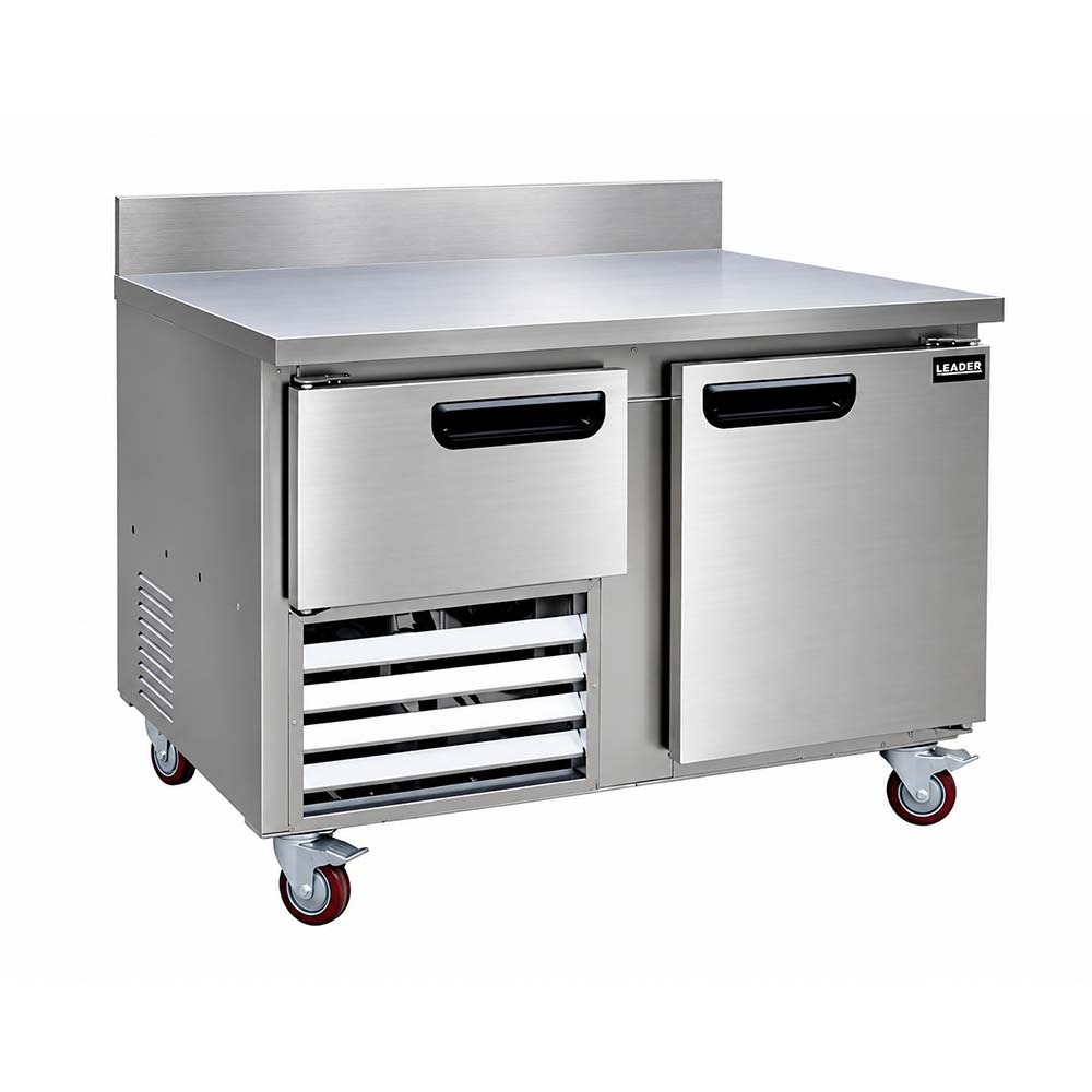 Leader NLB48BS 48"Worktop Refrigerator with Backsplash, 1 Full and 1/2 Door
