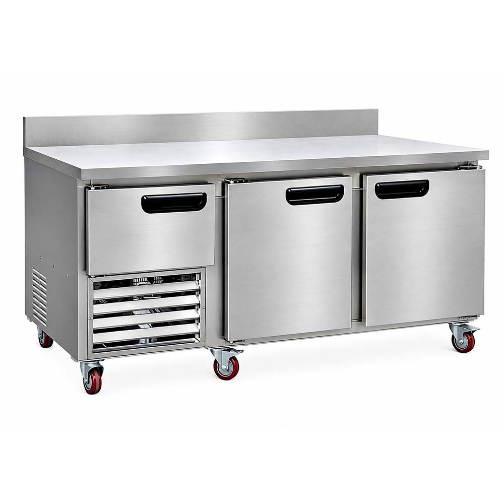Leader NLB72BS 72" Worktop Refrigerator with Backsplash, 2 Full and 1/2 Door