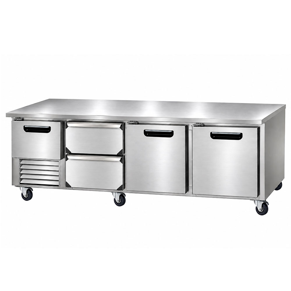 Leader NLB96-D2-Middle-1 96" Worktop Refrigerator with 2-1/2 Full Door and 2 Drawer, Side Motor