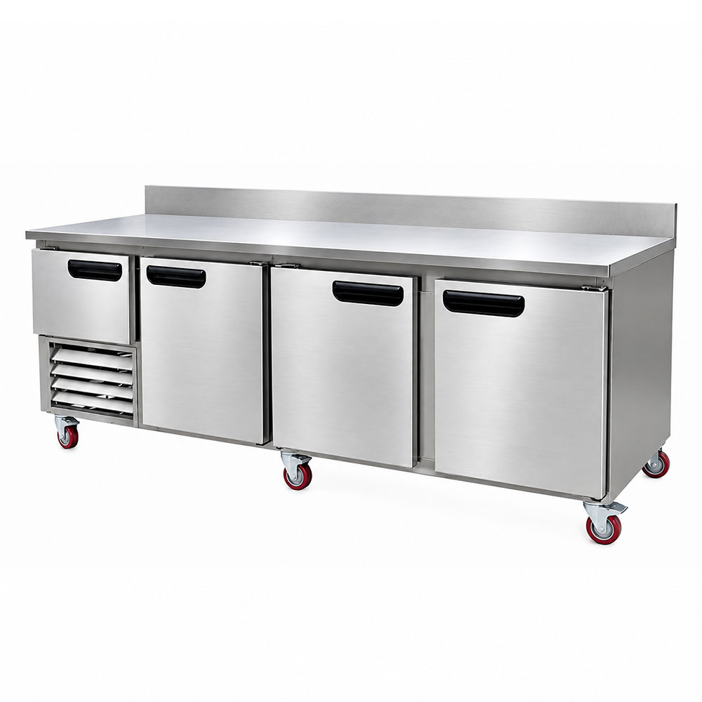 Leader NLB96BS 96" Worktop Refrigerator with Backsplash, 3 Full and 1/2 Door