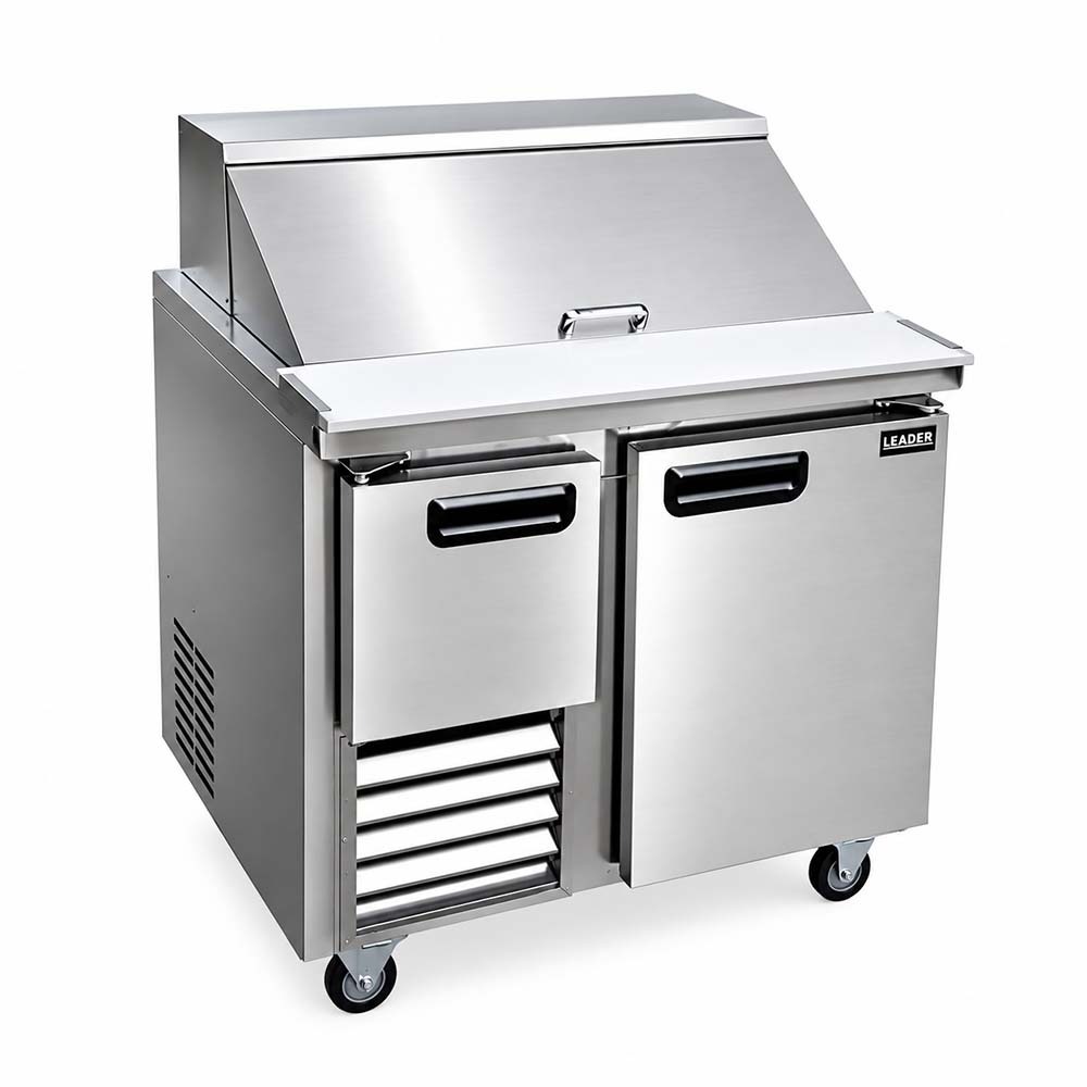 Leader NLM36 36" Mega Top Bain Marie / Sandwich & Salad Refrigerated Prep Table with 1 Full & 1/2 Door