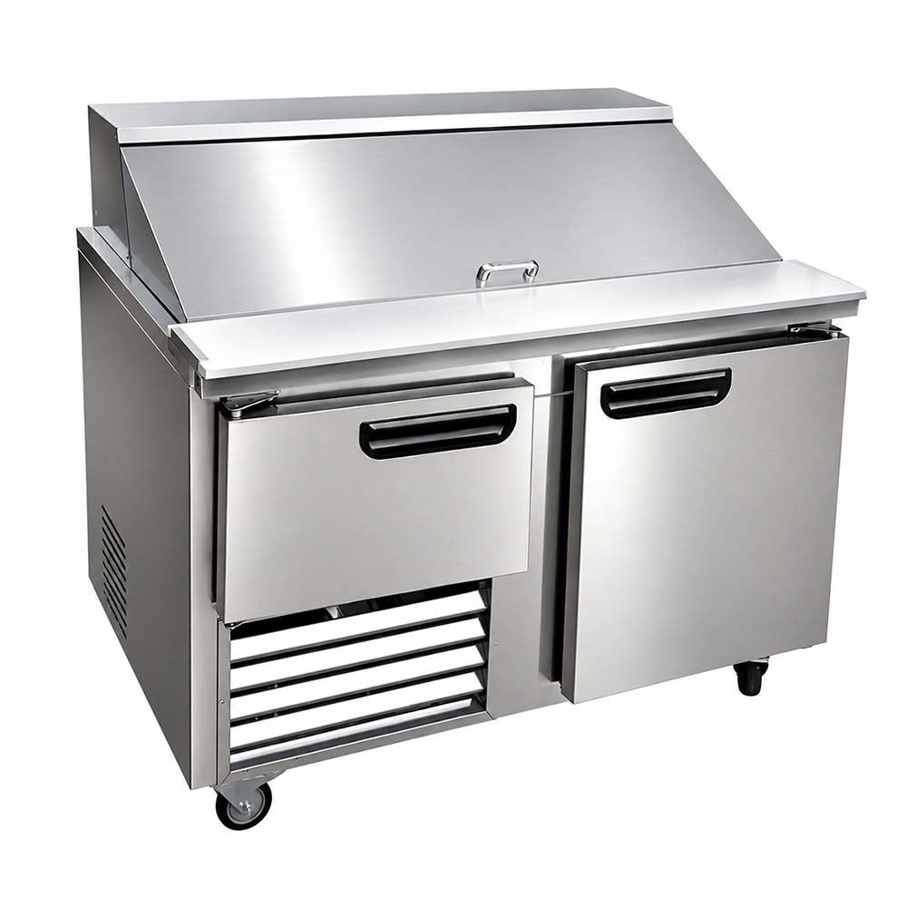 Leader NLM48 48" Mega Top Bain Marie / Sandwich & Salad Refrigerated Prep Table with 1 Full & 1/2 Door